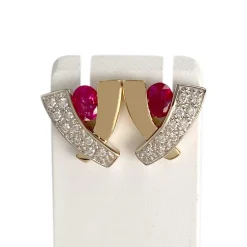 Boucles d'oreilles d'occasion or 750 2 tons diamant rubis
