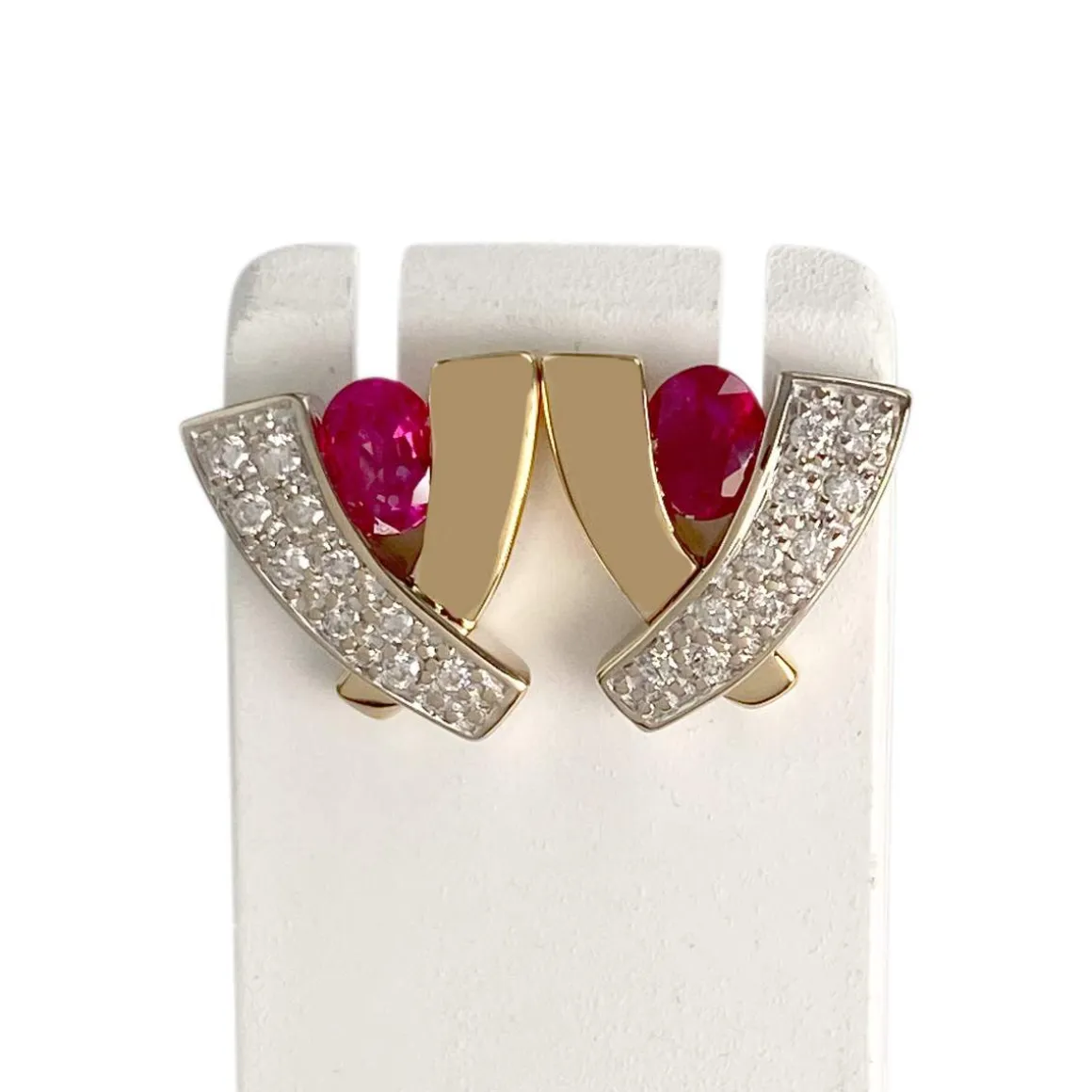 Boucles d'oreilles d'occasion or 750 2 tons diamant rubis