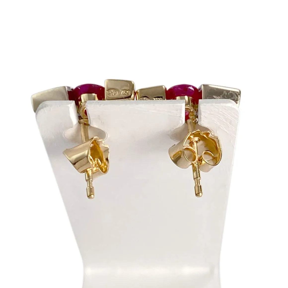 Boucles d'oreilles d'occasion or 750 2 tons diamant rubis