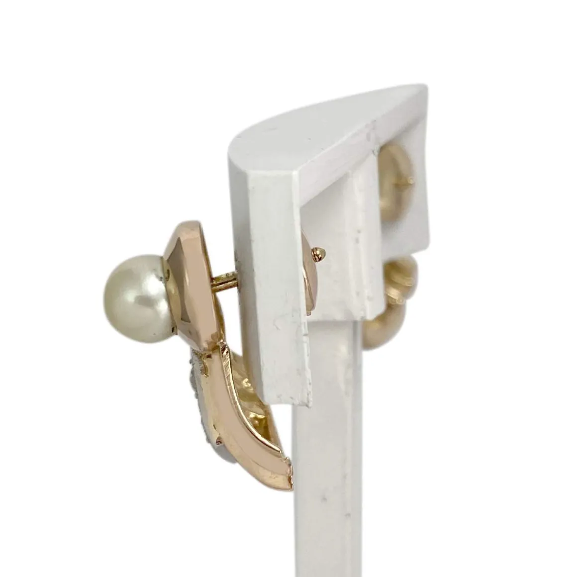 Boucles d'oreilles d'occasion or 750 jaune et rhodié diamants perles de culture