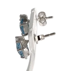 Boucles d'oreilles d'occasion or 750 blanc coeur aigues-marines diamants