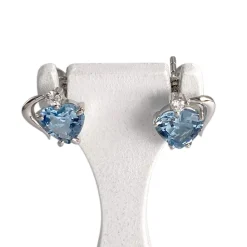 Boucles d'oreilles d'occasion or 750 blanc coeur aigues-marines diamants