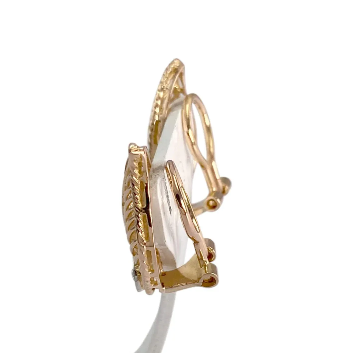 Boucles d'oreilles d'occasion or 750 2 tons feuille diamant