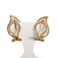 Boucles d'oreilles d'occasion or 750 2 tons feuille diamant