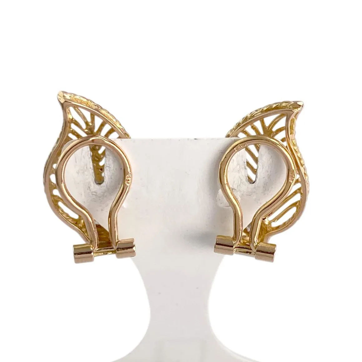 Boucles d'oreilles d'occasion or 750 2 tons feuille diamant