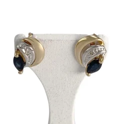Boucles d'oreilles d'occasion 2 ors 750 saphir diamant