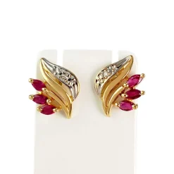 Boucles d'oreilles d'occasion 2 ors 750 diamants, rubis