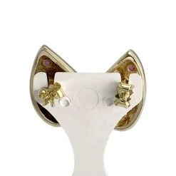 Boucles d'oreilles d'occasion or 585 jaune saphirs, rubis, émeraudes, diamants
