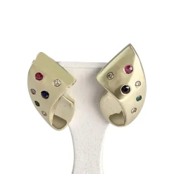 Boucles d'oreilles d'occasion or 585 jaune saphirs, rubis, émeraudes, diamants