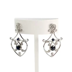 Boucles d'oreilles d'occasion or 750 blanc saphirs diamants