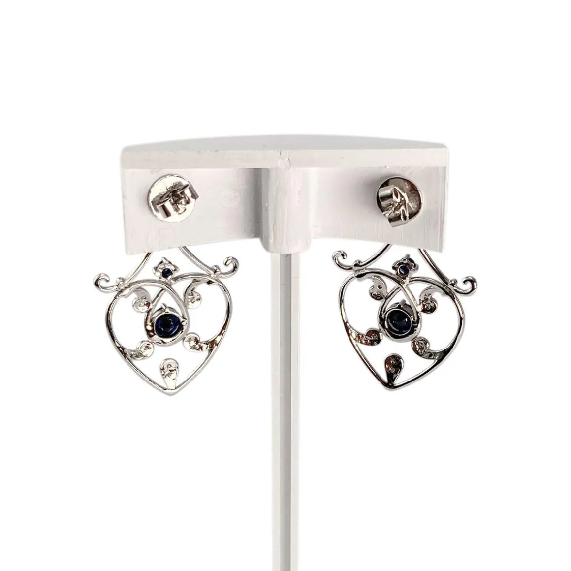 Boucles d'oreilles d'occasion or 750 blanc saphirs diamants