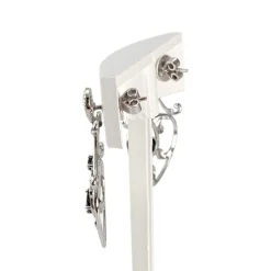 Boucles d'oreilles d'occasion or 750 blanc saphirs diamants