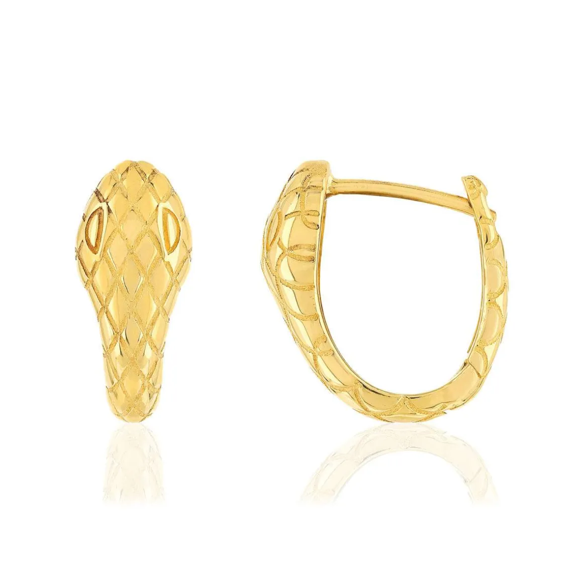 Boucles d'oreilles dormeuses or jaune 375, motif serpent.