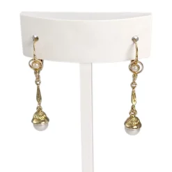 Boucles d'oreilles dormeuses d'occasion or 750 jaune perles de culture