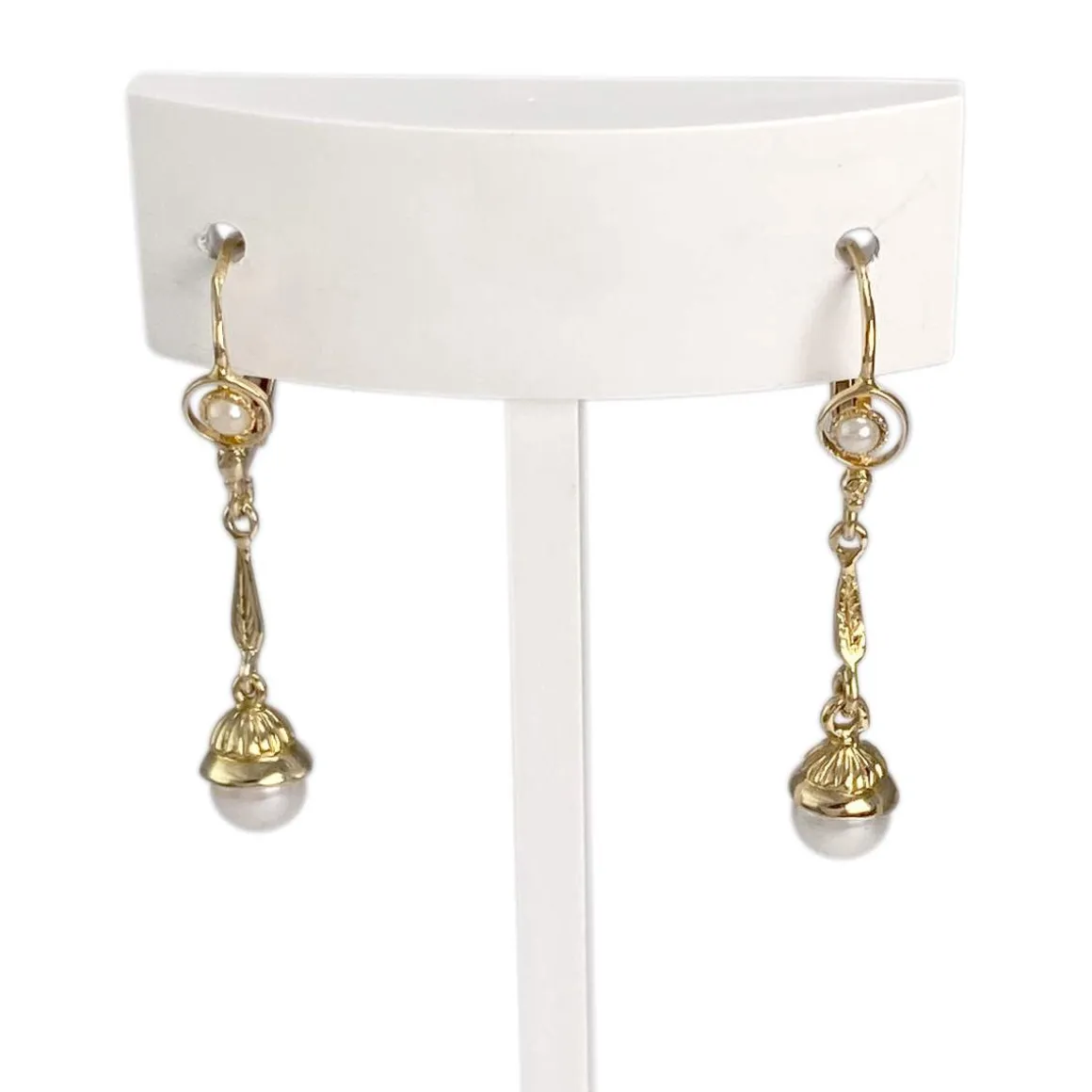 Boucles d'oreilles dormeuses d'occasion or 750 jaune perles de culture