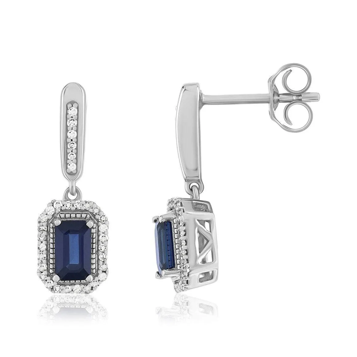 Boucles d'oreilles MATY Or 750 blanc Saphirs bleus et Diamants