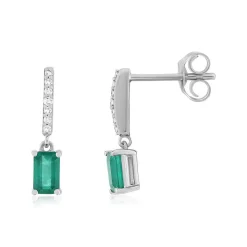 Boucles d'oreilles MATY Or 750 blanc Emeraudes et Diamants