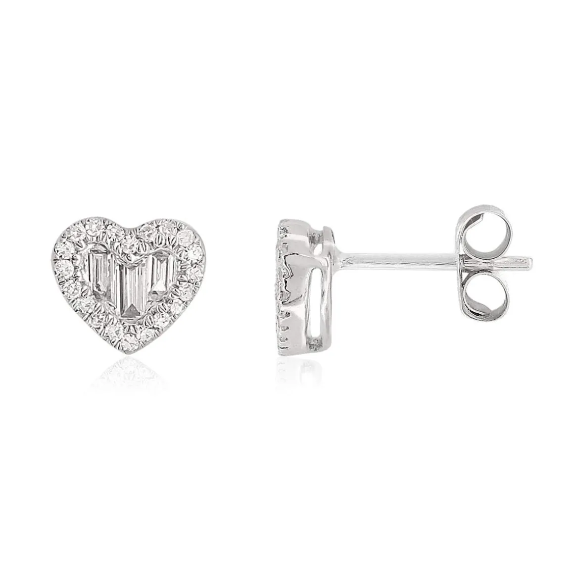 Boucles d'oreilles or 375 blanc coeurs diamants rectangulaires