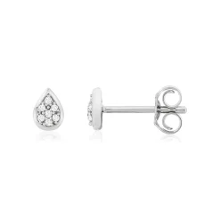 Boucles d'oreilles or blanc 375 diamants motif goutte