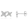 Boucles d'oreilles or blanc 375, diamants. Motif fleurs.