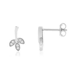 Boucles d'oreilles or blanc 375, diamants, motif feuille.
