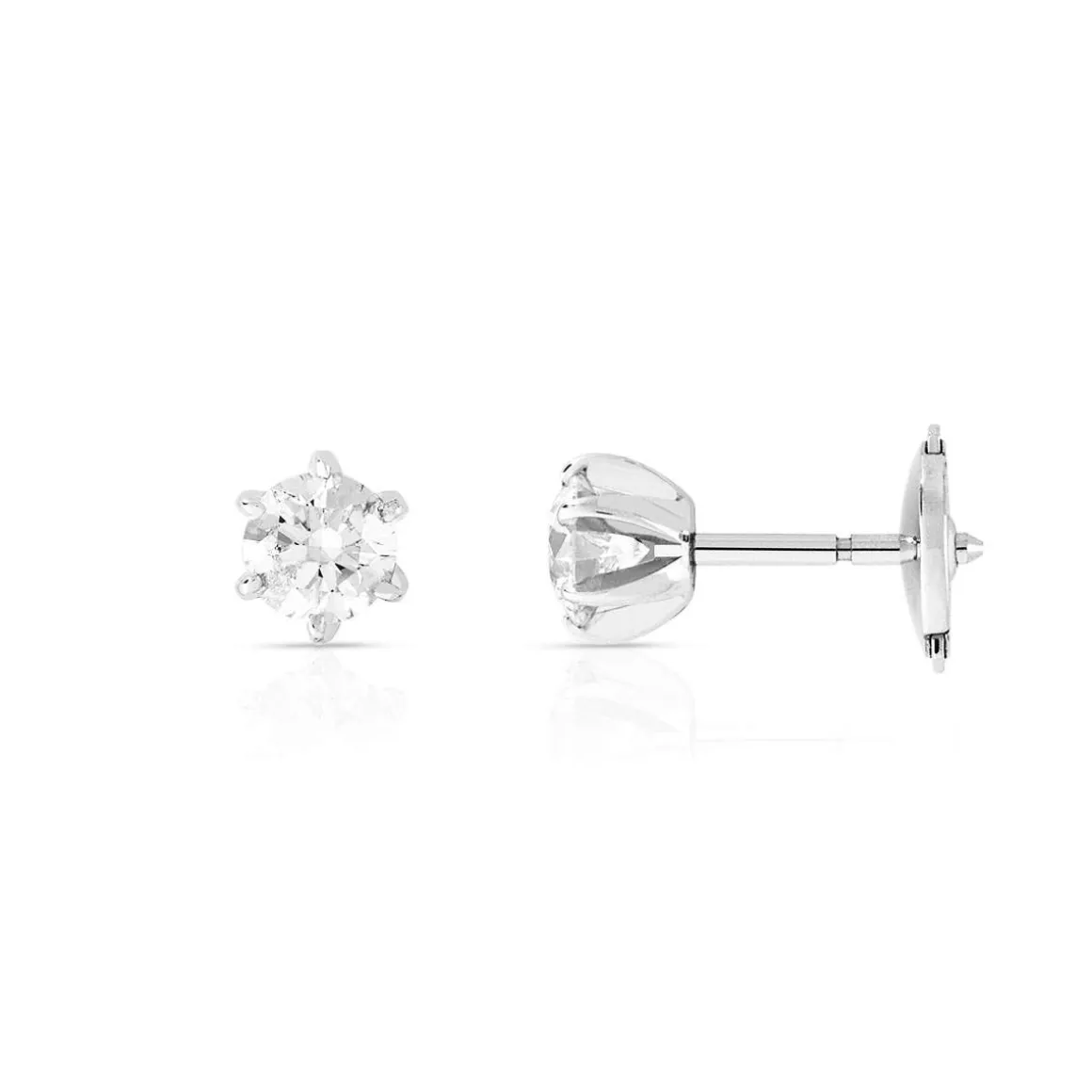 Boucles d'oreilles or 750 blanc diamants synthétiques 0.60 carat