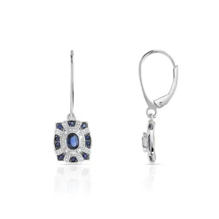 Boucles d'oreilles or 750 blanc dormeuses saphirs et diamants