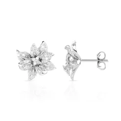 Boucles d'oreilles or 750 blanc fleurs diamants