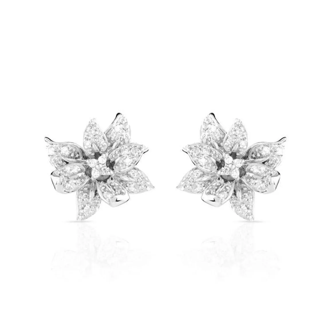 Boucles d'oreilles or 750 blanc fleurs diamants