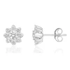 Boucles d'oreilles or 750 blanc fleurs diamants synthétiques 0,79 carat