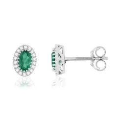Boucles d'oreilles or blanc 750 émeraudes diamants