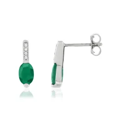 Boucles d'oreilles or blanc 750, émeraudes, diamants.