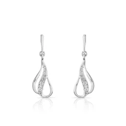 Boucles d'oreilles or 375 blanc pendants diamants