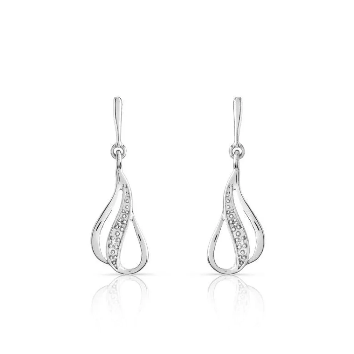 Boucles d'oreilles or 375 blanc pendants diamants