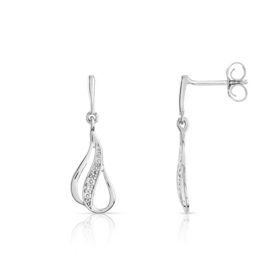 Boucles d'oreilles or 375 blanc pendants diamants