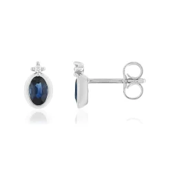 Boucles d'oreilles or blanc 375 saphirs diamants