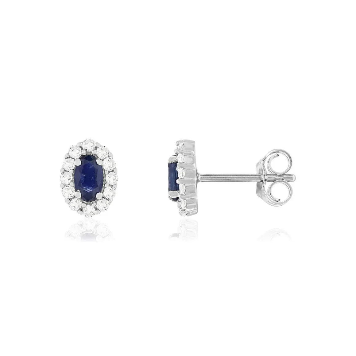 Boucles d'oreilles or blanc 750 saphirs diamants