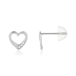 Boucles d'oreilles or 375 blanc zirconias blancs coeur