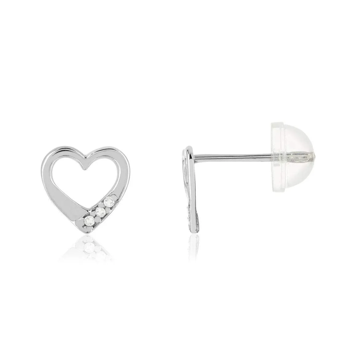 Boucles d'oreilles or 375 blanc zirconias blancs coeur