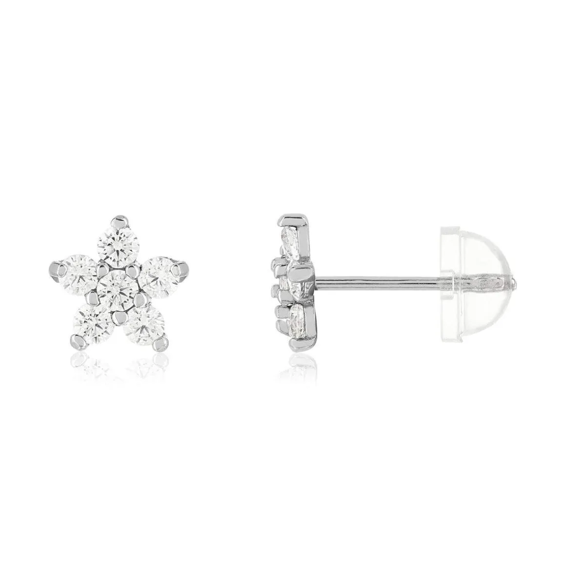 Boucles d'oreilles or 375 blanc zirconias blancs fleur