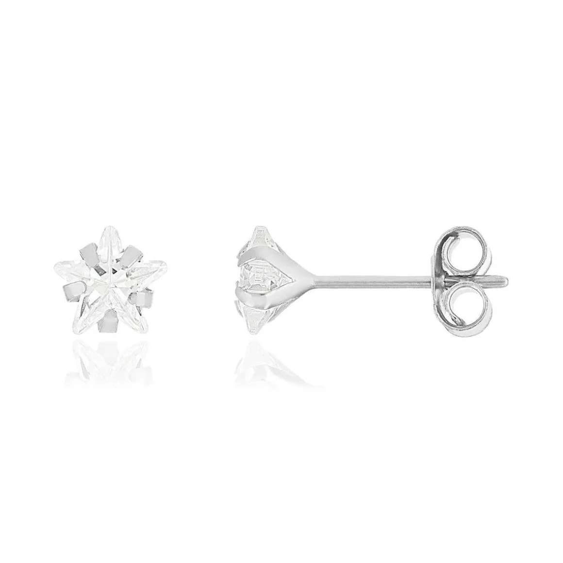 Boucles d'oreilles or 375 blanc zirconia blanc étoile