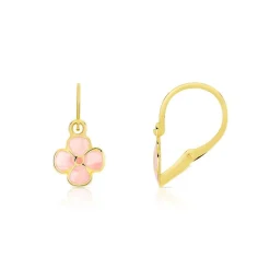 Boucles d'oreilles or 375 et laque brisures fleurs