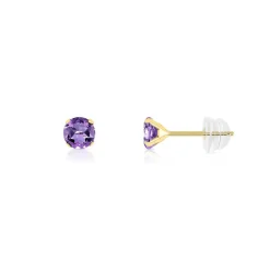 Boucles d'oreilles or 375 jaune améthystes