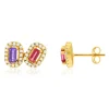 Boucles d'oreilles or 750 jaune améthystes topazes traitées et ziconias