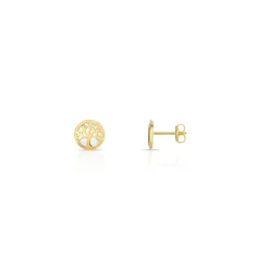 Boucles d'oreilles or 375 jaune arbres de vie nacre
