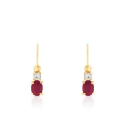 Boucles d'oreilles or 750 jaune brisures rubis ovale et zirconias