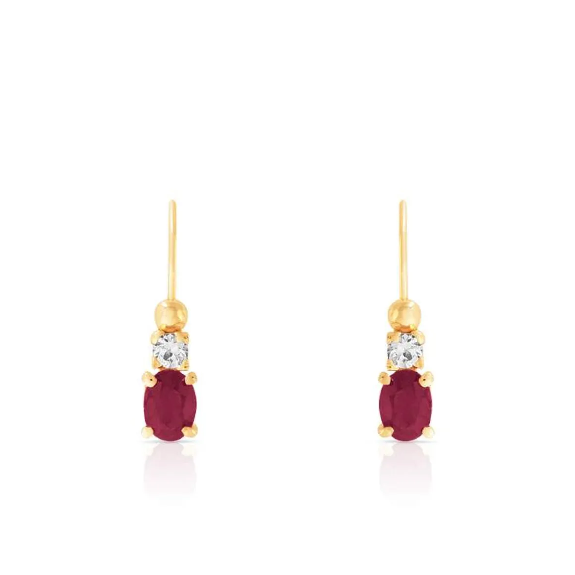 Boucles d'oreilles or 750 jaune brisures rubis ovale et zirconias