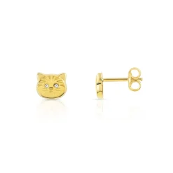Boucles d'oreilles or 375 jaune chats zirconias