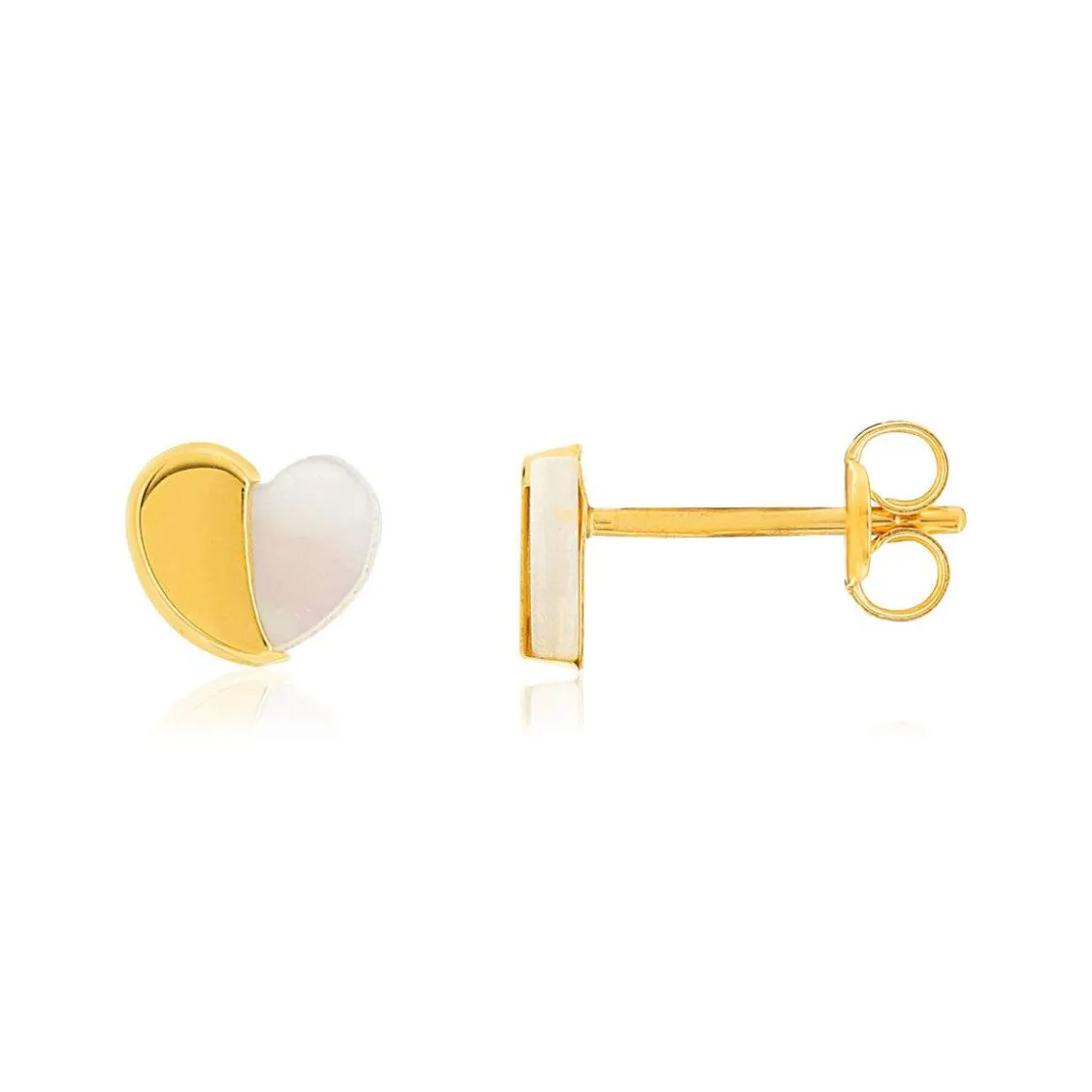 Boucles d'oreilles or 375 jaune coeurs nacres