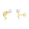 Boucles d'oreilles or 375 jaune dauphins perles de culture de Chine